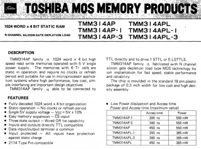 Toshiba TMM314APL (2114) SRAM