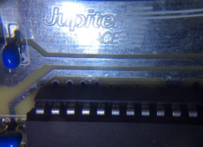 Jupiter ACE - modifications - note the track cut in the +5V rail going to pin 17.