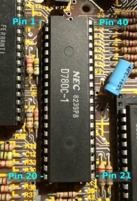 Z80 CPU in DIL 40 pin plastic package showing pin numbering