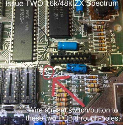 ZX Spectrum issue TWO board, reset switch/button wiring